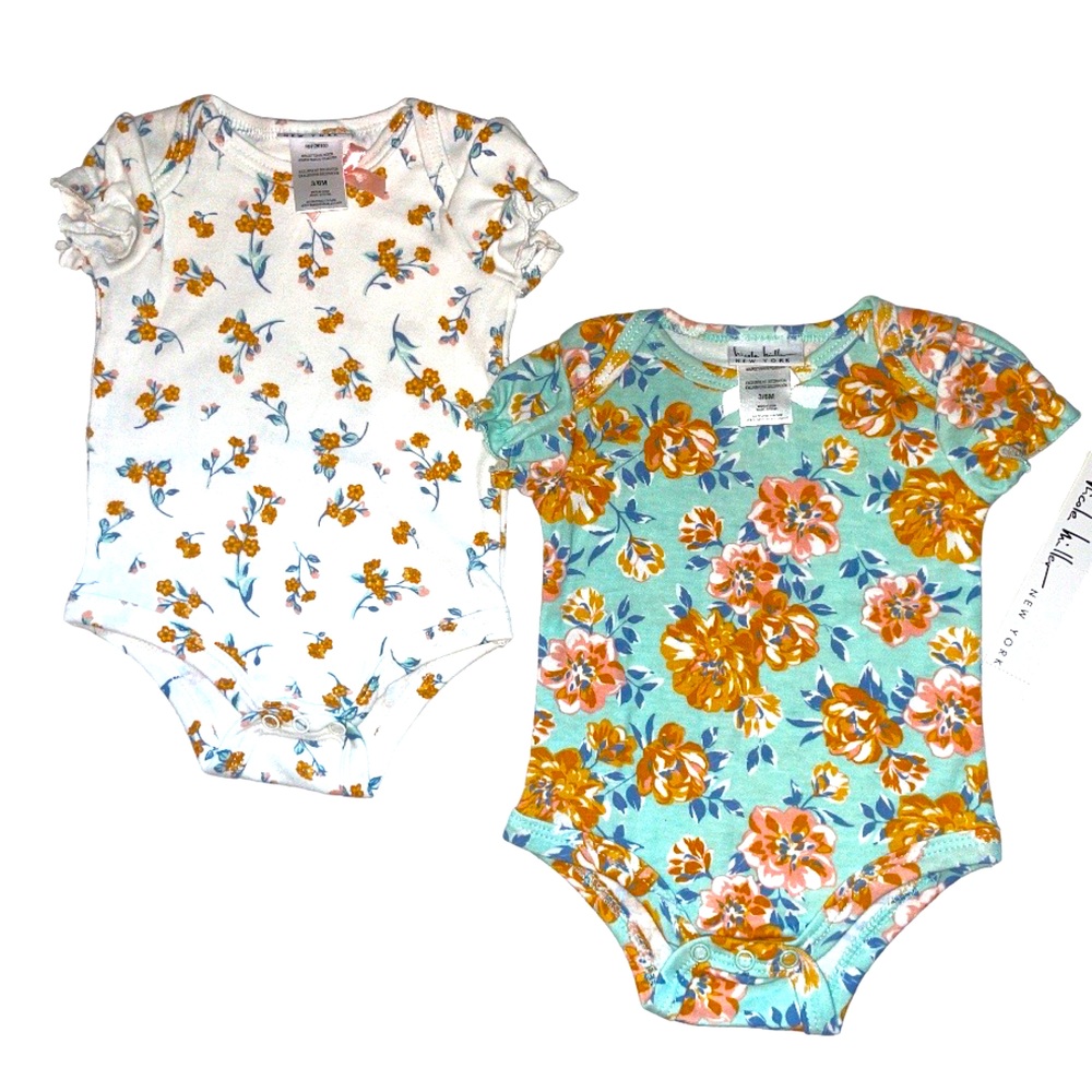 Baby girl bodysuit 3/6M Nicole Miller NY 2 piece set floral snap Ruffle sleeves*